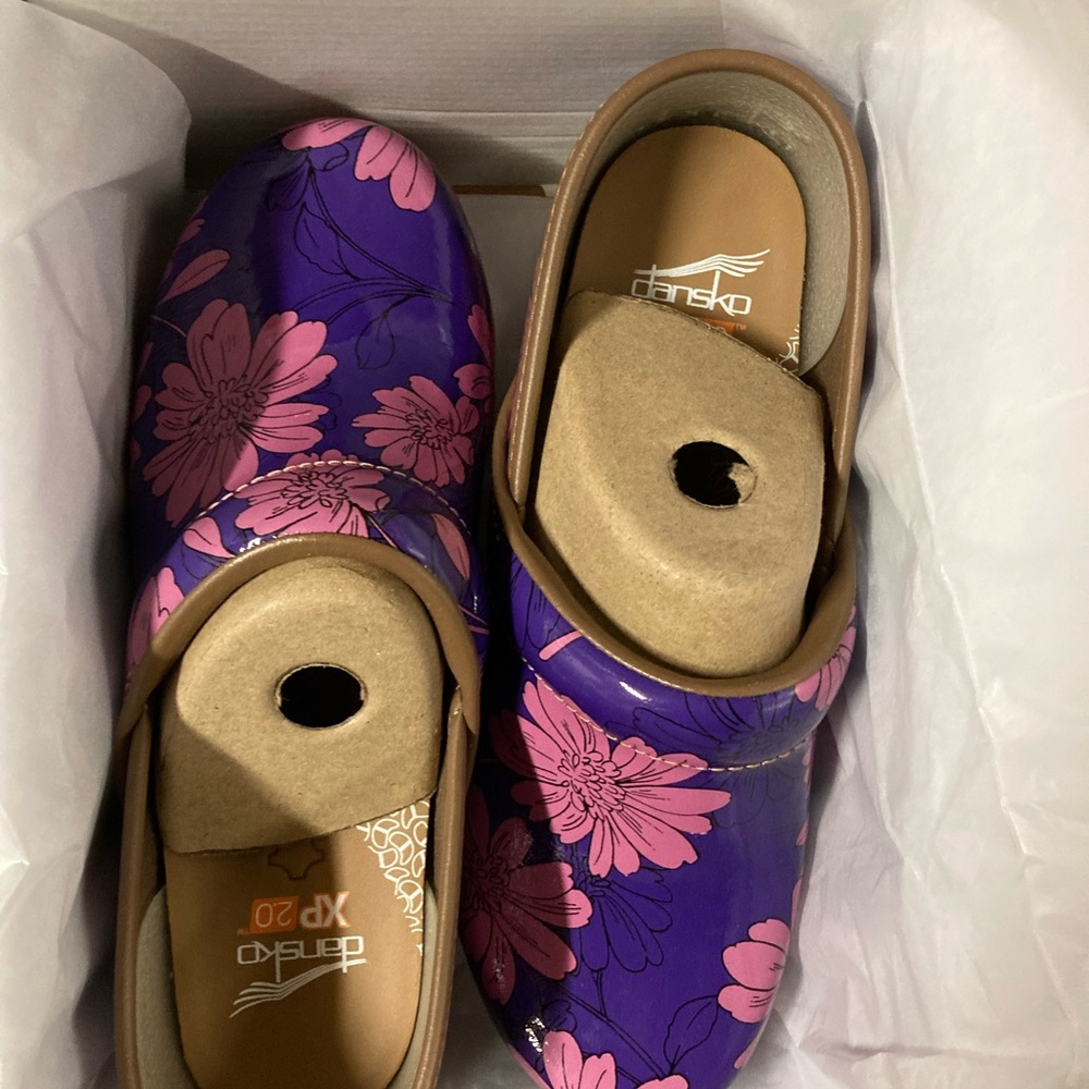 Dansko XP Purple and Pink Floral Clogs New 37